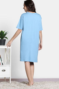 Zivame 2 Mile Fashion Knit Cotton Oversized Knee Length Loungewear Dress - Dusk Blue — thumbnail 5
